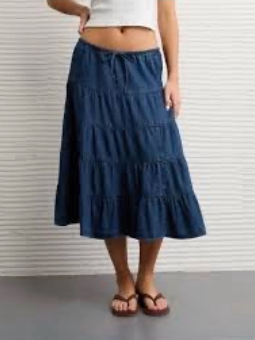 Studio West ~ Dark Chambray ~ Skirt ~ 4 Tiered ~ Elastic Waist ~ Long Midi